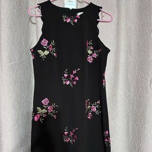 Jones Studio Black Dress with Pink Floral Embroidery